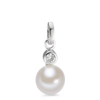 Pendentif Or blanc 9K Zircone perle d'eau douce blanc, 7.5 mm-588852