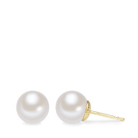 Clous d'oreilles Or jaune 14K perle d'eau douce blanc, 2 Perles, 8.5 mm-588875
