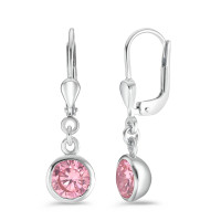 Pendant d'oreilles Argent Zircone rose, 2 Pierres Rhodié Ø7.5 mm-589191