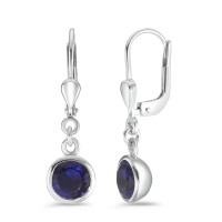 Pendant d'oreilles Argent Zircone bleu, 2 Pierres Rhodié Ø7.5 mm-589193