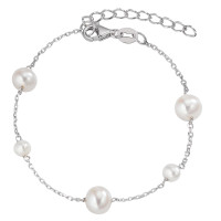 Armband Silber rhodiniert Süsswasserzuchtperle weiss, 5 Perlen, 6 mm 16-18 cm verstellbar-589396