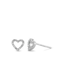 Clous d'oreilles Or blanc 18K Diamant 0.09 ct, 32 Pierres, w-si Coeur-589810
