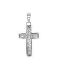 Pendentif Or blanc 18K Diamant 0.10 ct, 47 Pierres, w-si Croix-589813
