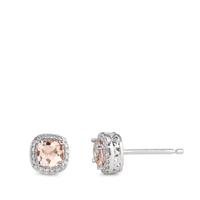 Clous d'oreilles Or blanc 9K Morganite champagne, 0.56 ct, 2 Pierres, rond, Diamant blanc, 0.12 ct, 40 Pierres, w-pi3 Ø6.5 mm-590180