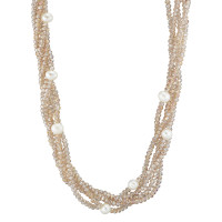 Collier Acier inoxydable Cristal champagne perle d'eau douce 45 cm-590215