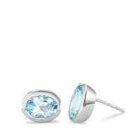 Clous d'oreilles Or blanc 18K Topaze bleu, 2 Pierres-590307