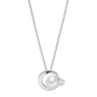 Chaînette avec pendentif Argent Rhodié perle d'eau douce blanc, 5.5 mm Coeur 40-42 cm-590439