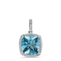 Pendentif Or blanc 18K Topaze bleu clair, Diamant blanc, 0.12 ct, 40 Pierres, w-pi3 Ø11 mm-590543