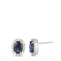 Clous d'oreilles Or blanc 18K Zircone bleu saphir-590612