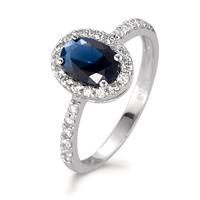 Bague Or blanc 18K Zircone bleu saphir Ø10 mm-590614