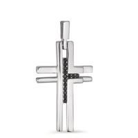 Pendentif Or blanc 18K Zircone noir, 14 Pierres Croix-590687