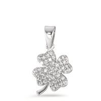 Pendentif Or blanc 18K Zircone Feuille de Trèfle Ø9.5 mm-590690