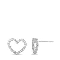 Clous d'oreilles Or blanc 18K Zircone Coeur Ø11 mm-590702