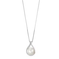 Collier Or blanc 18K Diamant 0.03 ct, 7 Pierres, w-si perle d'eau douce blanc, 8 mm 42 cm-590809