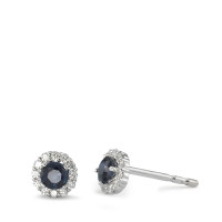 Clous d'oreilles Or blanc 18K Saphir bleu, 2 Pierres, Diamant 0.12 ct, 24 Pierres, w-si Ø5 mm-590842