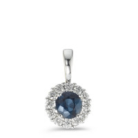Pendentif Or blanc 18K Saphir bleu, Diamant 0.12 ct, 12 Pierres, w-si Ø6.5 mm-590843