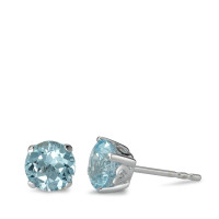 Clous d'oreilles Or blanc 18K Topaze bleu, 2 Pierres Ø6 mm-590845