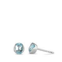 Clous d'oreilles Or blanc 18K Topaze bleu, 2 Pierres Ø5.5 mm-590864