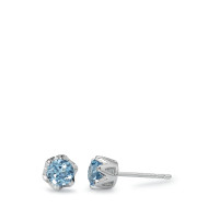 Clous d'oreilles Argent [synth. Aquamarin] aqua, 2 Pierres Rhodié Ø6 mm-591166