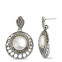 Pendant d'oreilles Argent Marcassite Patinée Ø23 mm-591499