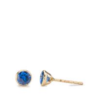 Clous d'oreilles Or jaune 14K Zircone bleu, 2 Pierres Ø4.3 mm-591886