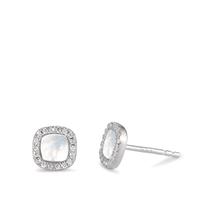 Clous d'oreilles Argent Zircone Rhodié nacre blanc Ø7 mm-592824