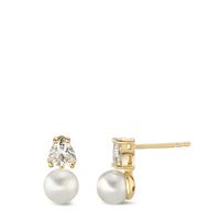 Clous d'oreilles Argent Zircone 2 Pierres jaune Plaqué or [shining Pearls] blanc, 2 Perles, 6 mm-593350