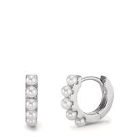 Créoles à charnières Argent Rhodié [shining Pearls] blanc, 10 Perles, 2.5 mm-593397