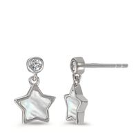 Pendant d'oreilles Argent Zircone 2 Pierres Rhodié nacre Étoile Ø8 mm-593417
