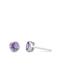 Clous d'oreilles Argent Zircone pourpre, 2 Pierres Rhodié Ø6 mm-593835
