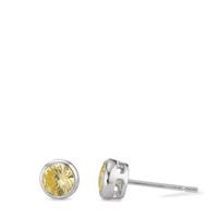 Clous d'oreilles Argent Zircone jaune, 2 Pierres Rhodié Ø6 mm-593841