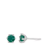 Clous d'oreilles Argent Agate vert, 2 Pierres Rhodié Ø6.5 mm-593853