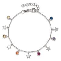Bracelet Argent Zircone coloré, 6 Pierres Rhodié Étoile 16-19 cm-594404