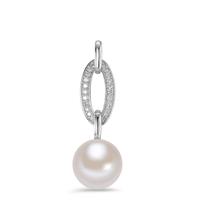 Pendentif Or blanc 18K Diamant 0.09 ct, brillant, w-si perle d'eau douce blanc, 10 mm-594930