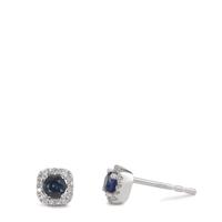 Clous d'oreilles Or blanc 18K Saphir bleu, 2 Pierres, Diamant blanc, 0.10 ct, 24 Pierres, w-si Ø5 mm-594955