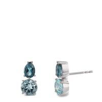 Clous d'oreilles Or blanc 18K Topaze London Blue 4 Pierres-594960