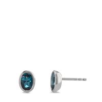 Clous d'oreilles Or blanc 18K Topaze London Blue 2 Pierres-594972