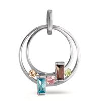Pendentif Argent Zircone coloré, 5 Pierres Rhodié Ø20 mm-595085