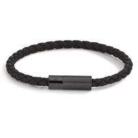 Lederarmband Heritage Black aus Edelstahl, Flechtleder schwarz, 23cm-595347