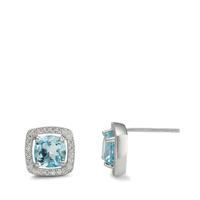Clous d'oreilles Argent Topaze bleu Rhodié Ø9.5 mm-595564