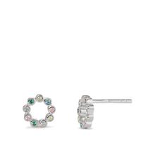 Clous d'oreilles Argent Zircone coloré, 18 Pierres Rhodié Ø7.5 mm-596203