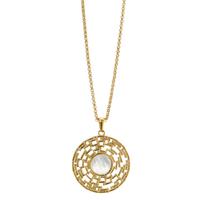 Chaînette avec pendentif Acier inoxydable jaune PVD nacre blanc 41-45 cm Ø30 mm-596805