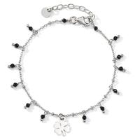 Bracelet Argent Cristal noir, 14 Pierres Rhodié Feuille de Trèfle 16-19 cm-596827