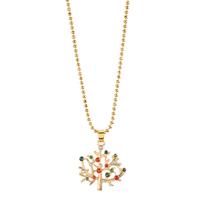 Chaînette avec pendentif Métal [synth. Stein] 18 Pierres Arbre de la vie 42-47 cm Ø25 mm-597727