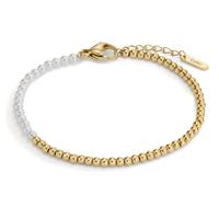 Bracelet Acier inoxydable jaune PVD perle de culture blanc, 17 Perles, 3 mm 17.5-19.5 cm Ø3 mm-597881
