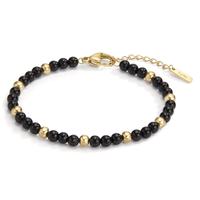 Bracelet Acier inoxydable Agate noir jaune PVD 17.5-19.5 cm Ø4 mm-597936