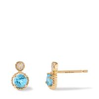 Ohrstecker 585/14 K Gelbgold Topas blau, 2 Steine, Diamant 0.02 ct, 14 Steine, w-si Ø5.5 mm-598080
