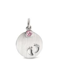Pendentif avec gravure Argent Zircone rose Rhodié Pieds Ø12 mm-598219