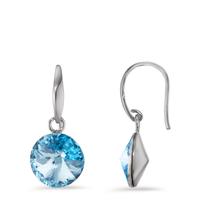 Pendant d'oreilles Argent Zircone aqua, 2 Pierres Rhodié Ø10 mm-598862