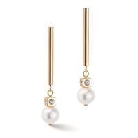 Pendant d'oreilles Acier inoxydable jaune PVD perle d'eau douce blanc, 2 Perles-598993